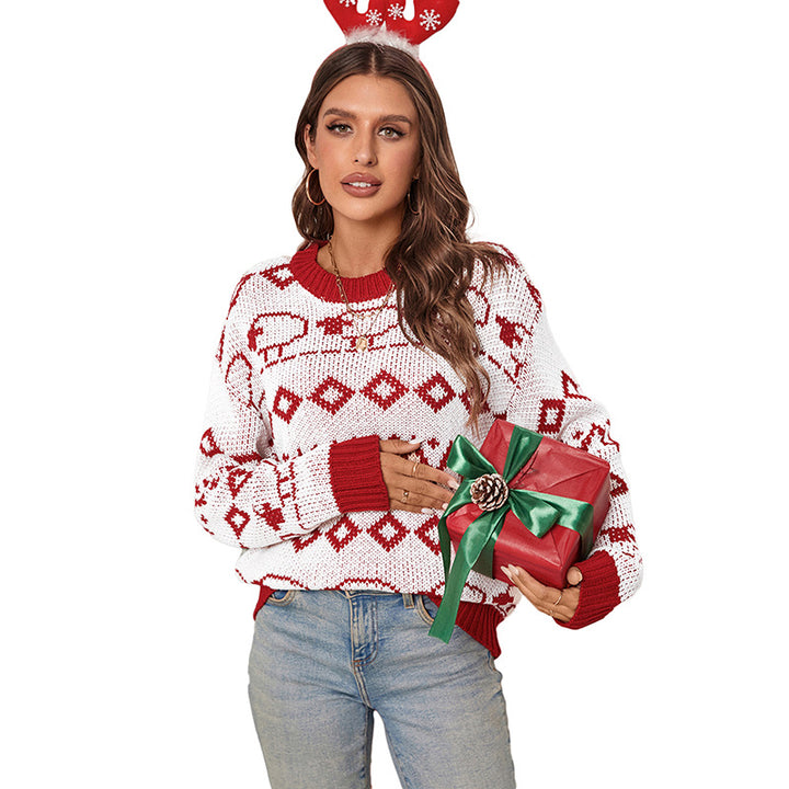 Knitted sweater for women with festive pattern and round neck Lune London