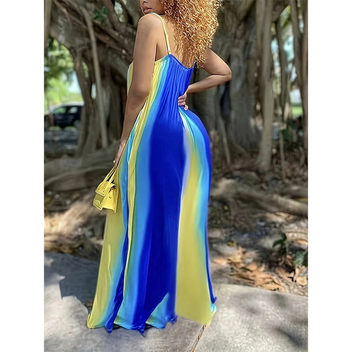 Maxi dress for women with a fluid color gradient and delicate spaghetti straps Amarae