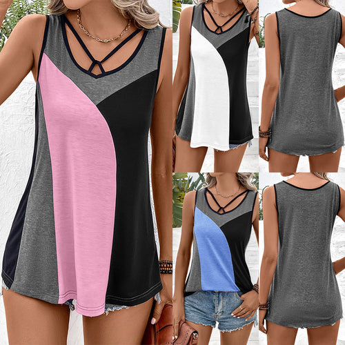 Amarae Women's Colorblock Sleeveless Top with Trendy V-Neck