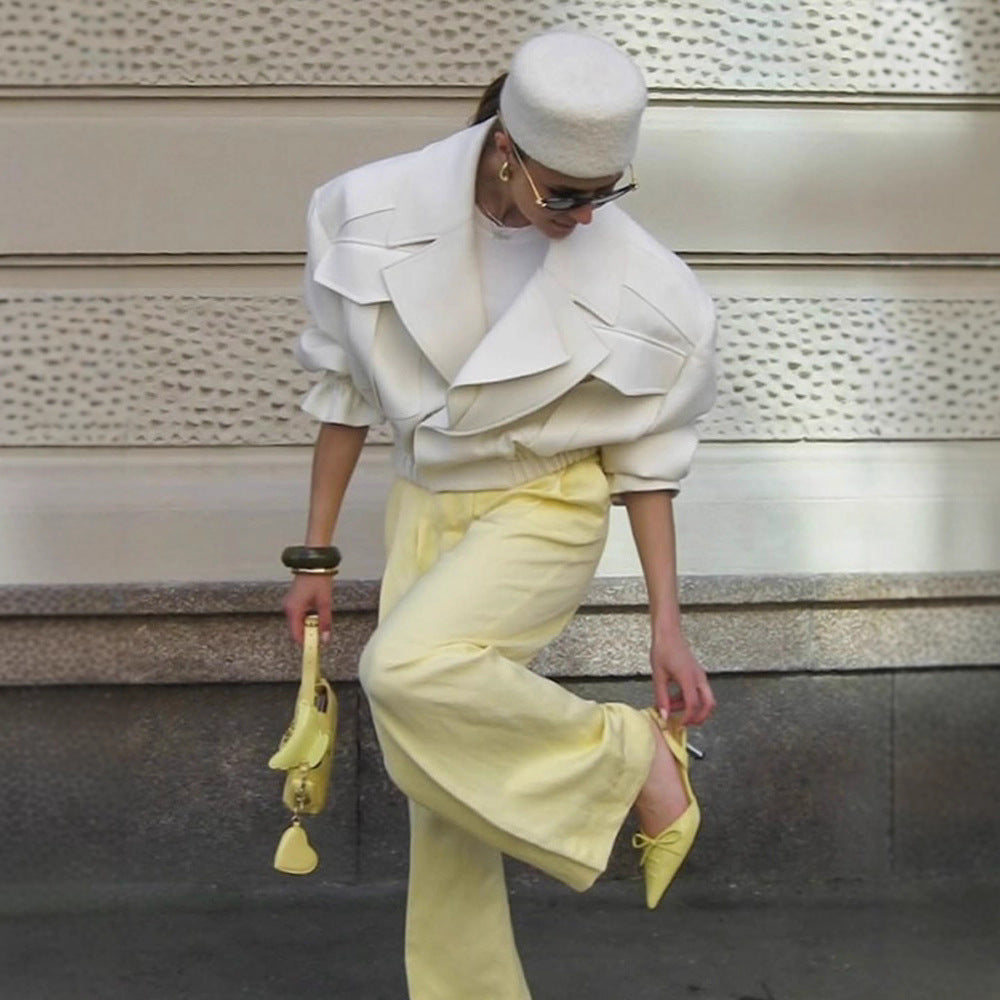 Women's Oversized Boxy Blouse with voluminous sleeves and high-cut pleated pants Amarae