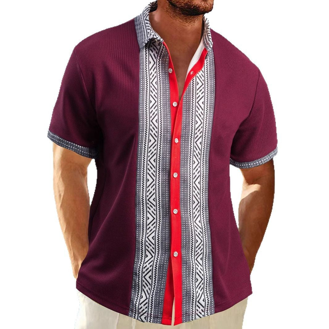 Casual short-sleeve shirt for men with geometric pattern and breathable texture Lune London