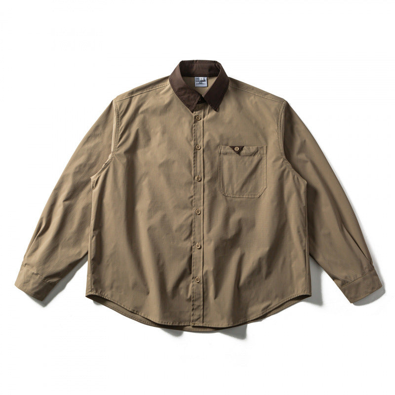 Men's oversized shirt in relaxed fit with contrast collar and patch chest pocket Amarae