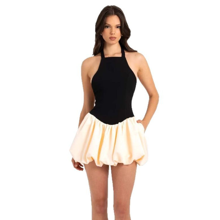 Ladies Playful fitted dress in halter neck style with gathered skirt Lune London