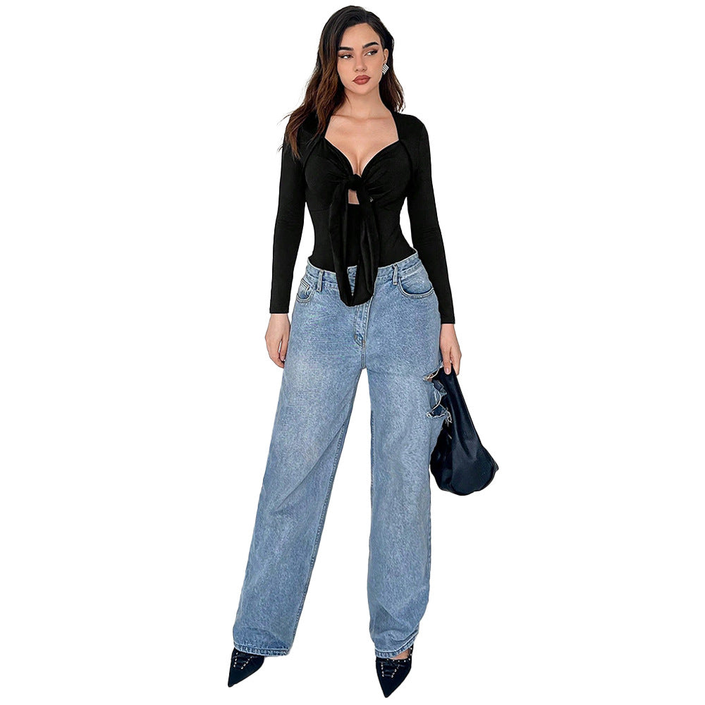 Robe Élégante pour Femmes avec Détail de Nœud et Décolleté Profond en V Chic & Stil