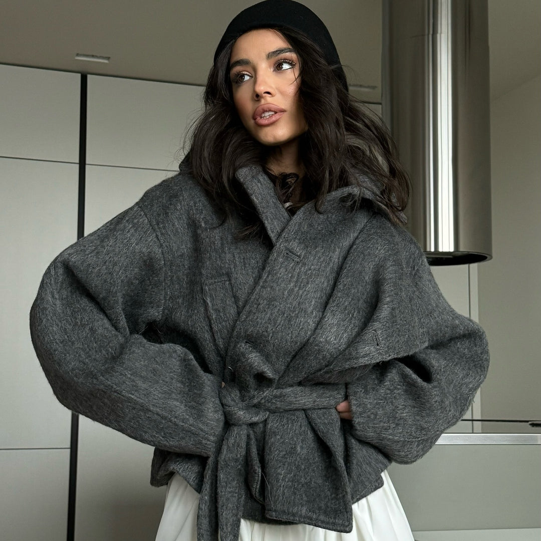 Oversized wool coat for women with tie belt and casual cut Lune London