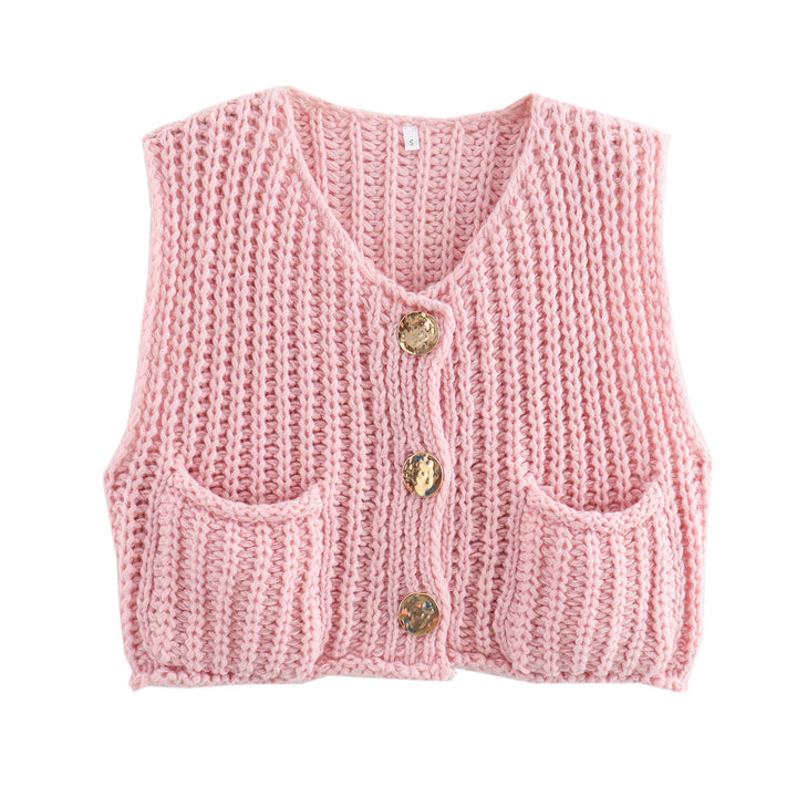 Knitted cardigan for women with button-decorated front and pockets Lune London