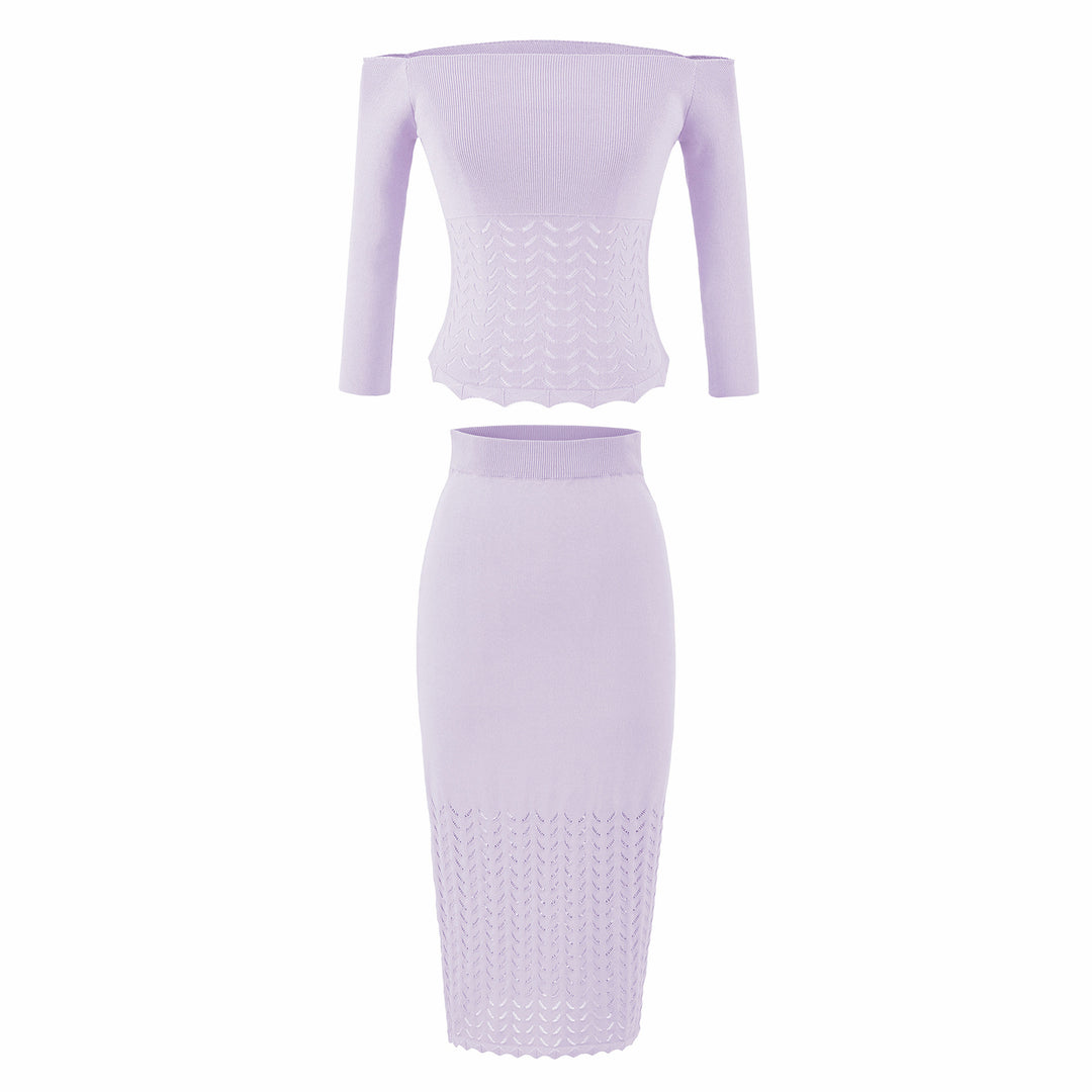 Women's Two-Piece Knit Set with off-the-shoulder Neckline and Bodycon Pencil Skirt Amarae