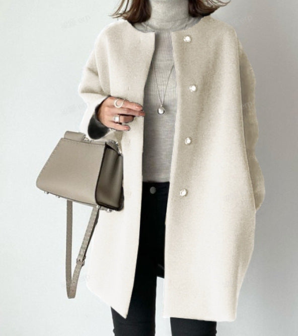 Ladies Elegant Oversized Wool Coat with Double Button Closure and Side Pockets Amarae