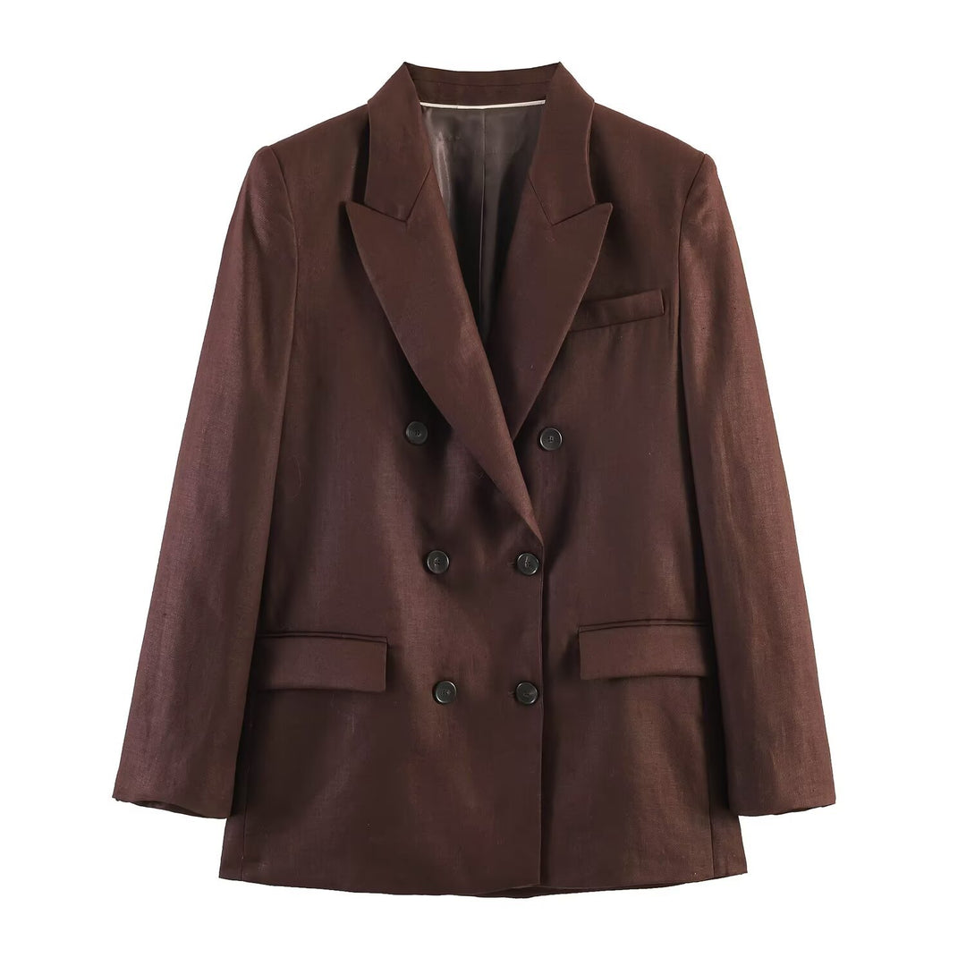 Women's double-breasted linen blazer with peak lapels and flap pockets Amarae