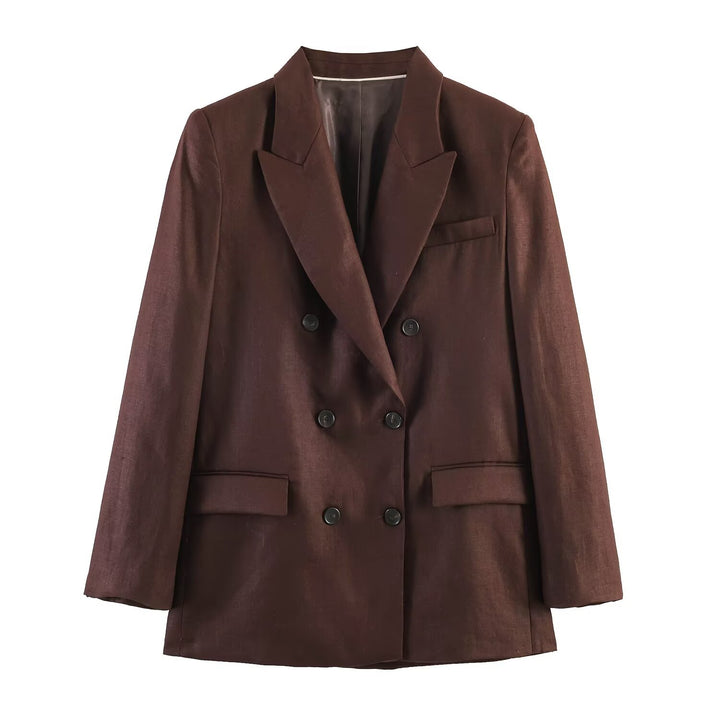 Women's double-breasted linen blazer with peak lapels and flap pockets Amarae