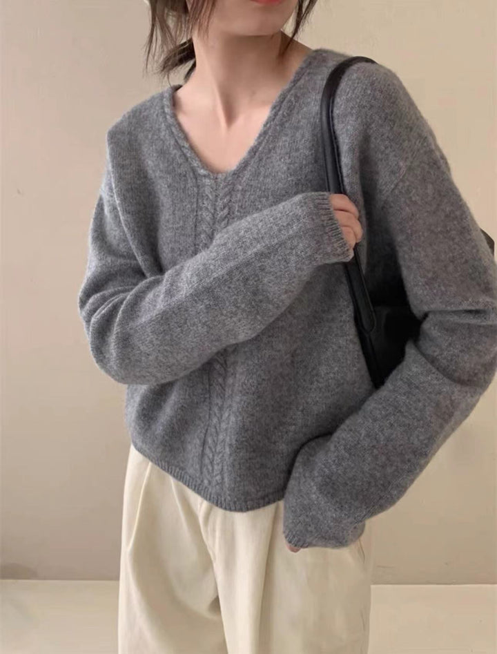 Pull femme surdimensionné à col en V avec texture en fine maille Chic & Stil