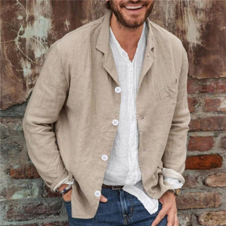 Men's Casual Linen Jacket with Decorative Button Details and Minimalistic Cut Lune London
