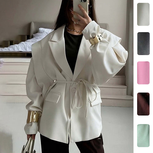 Blazer surdimensionné pour femmes avec ceinture à la taille et élégantes manches bouffantes Chic & Stil