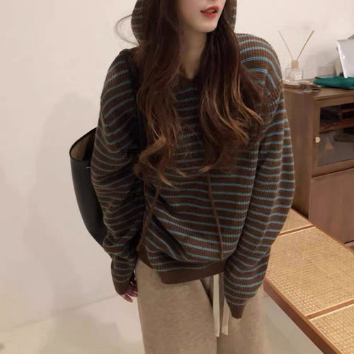 Ladies Comfortable Hooded Sweater with Chic and Stylish Striped Pattern