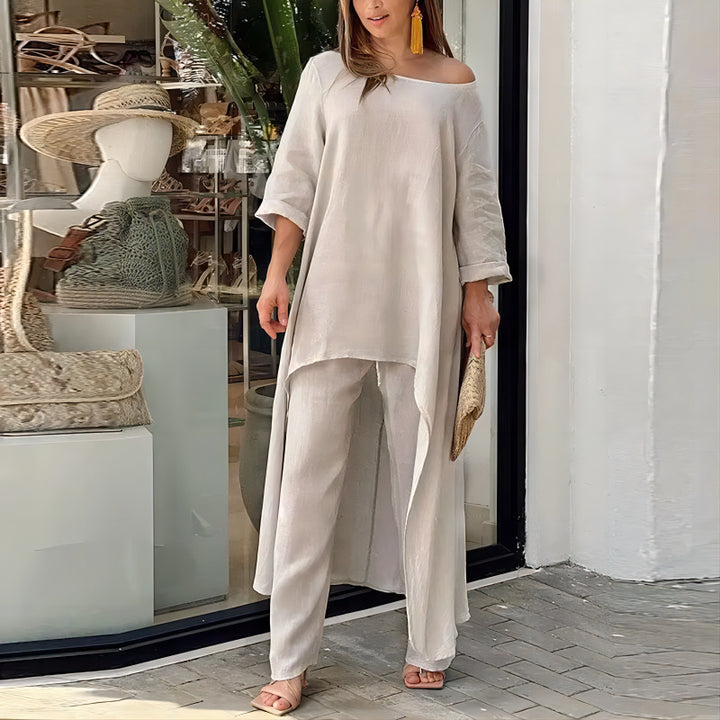 Women's airy linen-blend tunic set with wide palazzo pants Amarae