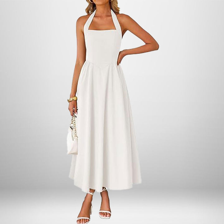 Robe maxi pour dames avec col halter décolleté et jupe fluide Chic & Stil