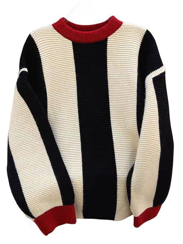 Thick knitted sweater for women with striped graphic pattern and loose fit Lune London