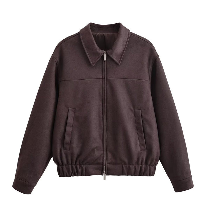 Casual faux leather jacket for women with elastic belt and trendy piped pockets Lune London