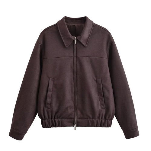 Casual faux leather jacket for women with elastic belt and trendy piped pockets Amarae