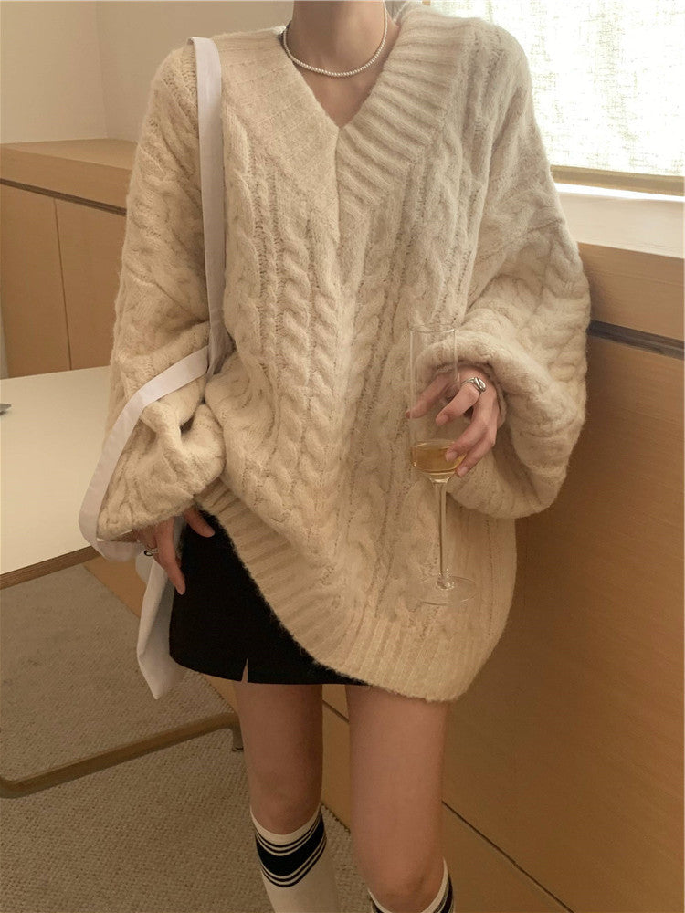 Pull en tricot pour femmes avec motif en câble texturé et manches volumineuses Chic & Stil