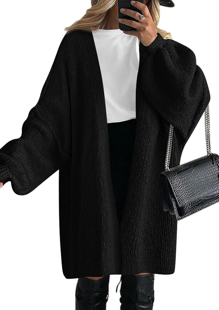 Casual knit coat for women with open cut and wide sleeves Lune London