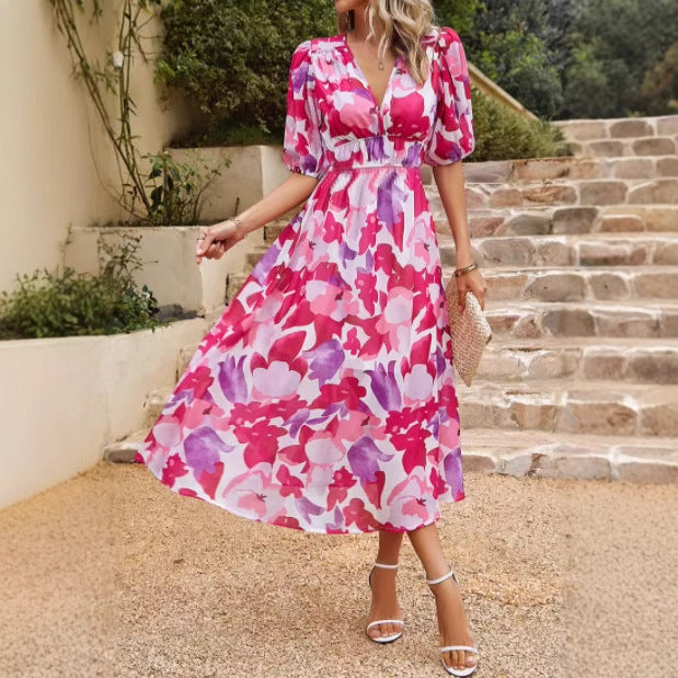 Chic Puff Sleeve Maxi Dress