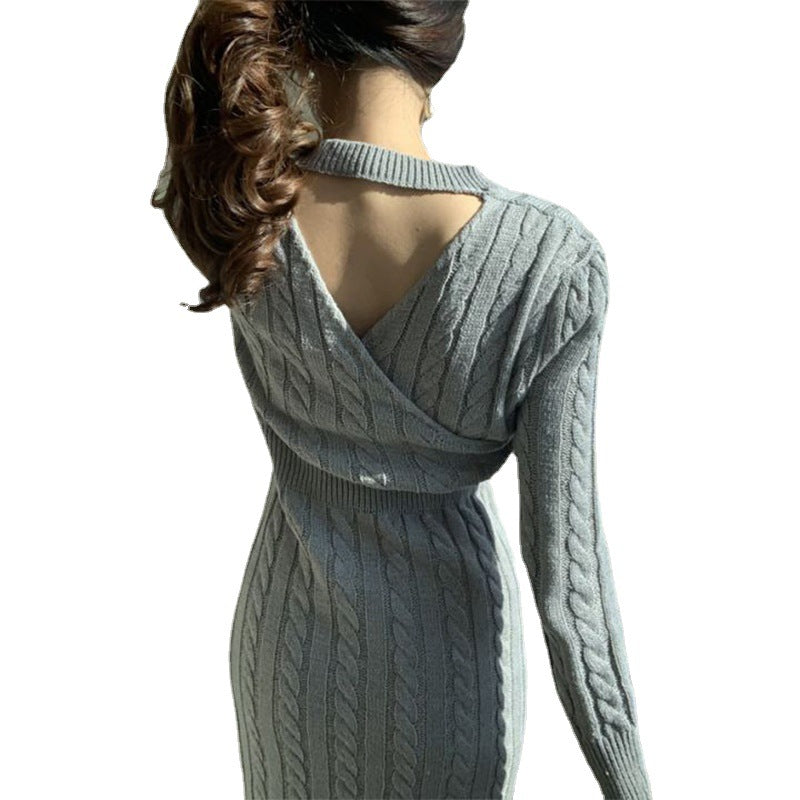 Robe longue en tricot pour femme avec un motif de câble coloré et une taille haute Chic & Stil