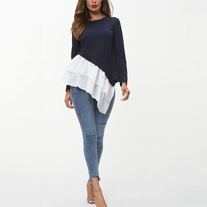 Women asymmetrical sweatshirt with fan ruffle hem Lune London