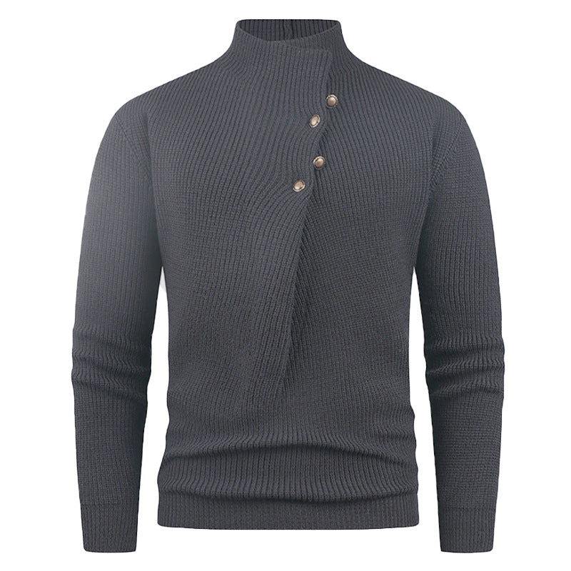Men's knit sweater with asymmetrical collar and decorative wooden buttons Lune London