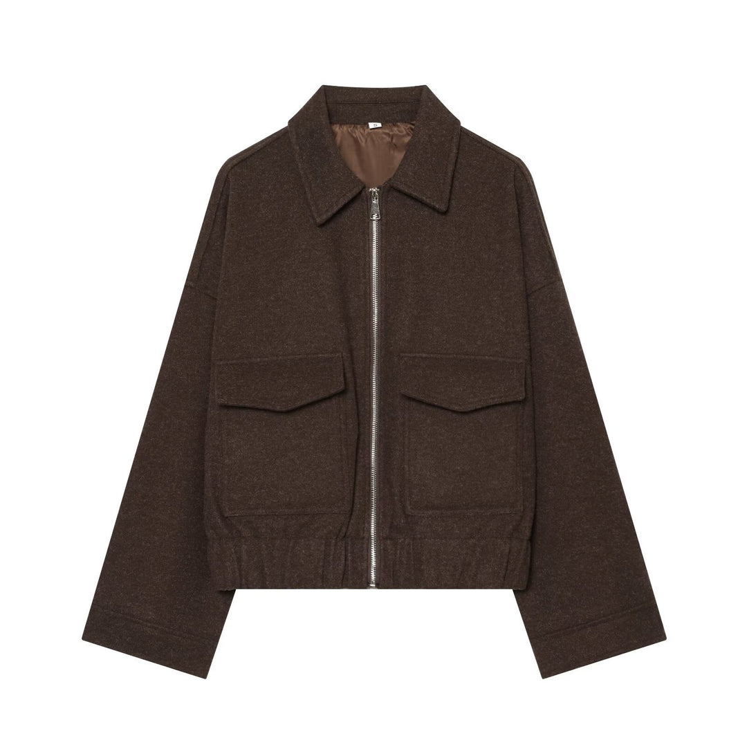 Ladies short jacket made of wool blend with zipper, flap pockets and elastic hem Amarae