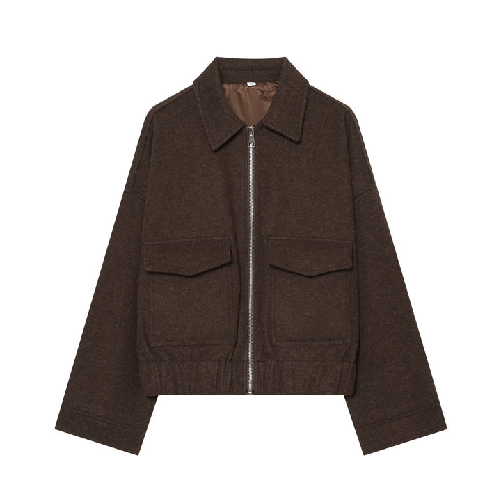Ladies short jacket made of wool blend with zipper, flap pockets and elastic hem Amarae