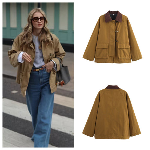 Women's casual transitional jacket with a voluminous collar and practical pockets Amarae