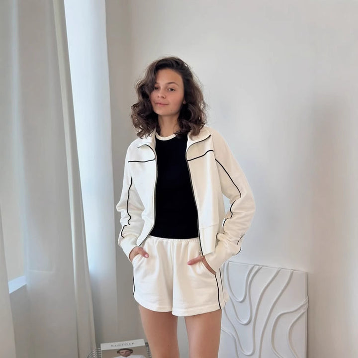 Lune London women's athletic leisure set with crop top and shorts