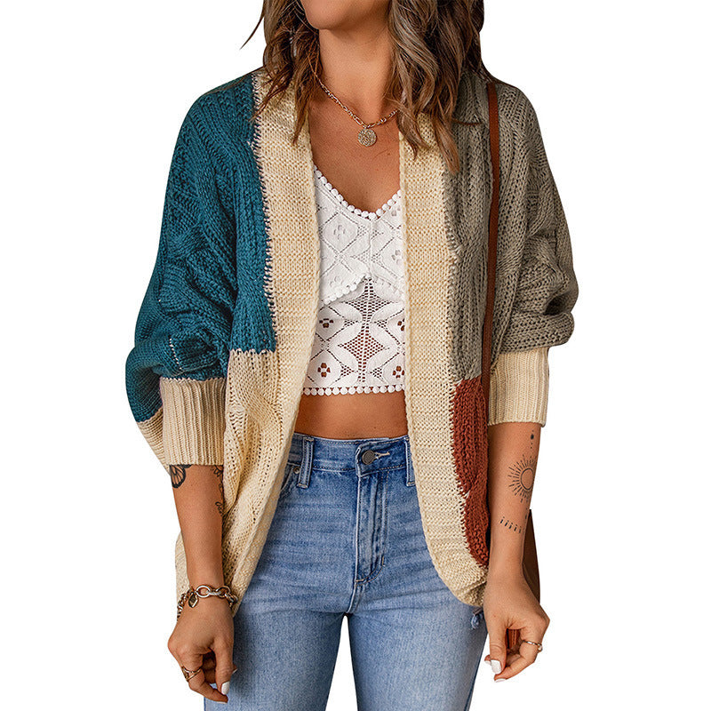 Ladies chunky knit cardigan with colorful pattern and relaxed fit Lune London