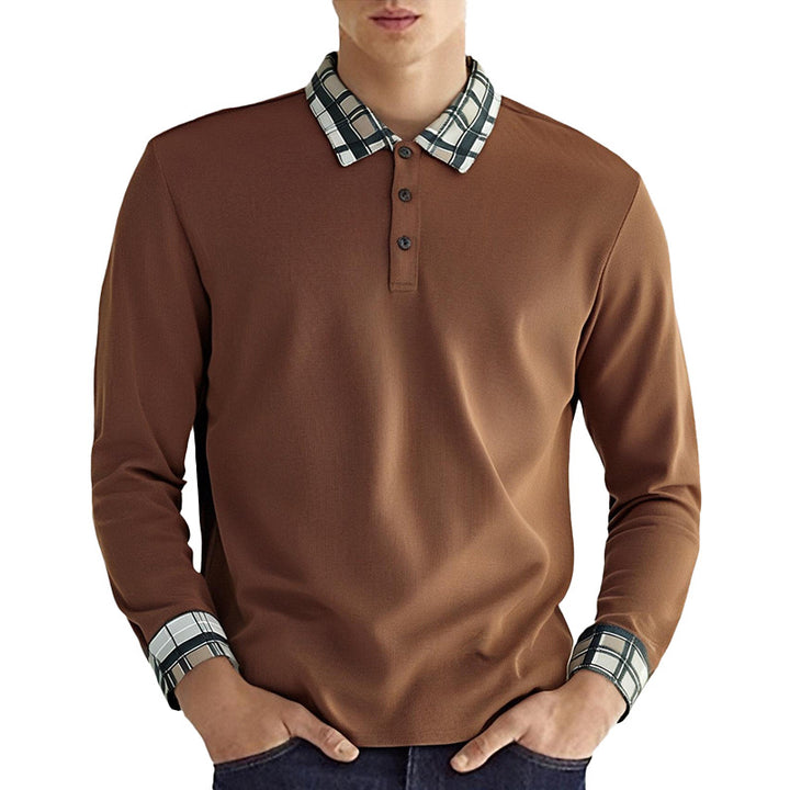 Men's long sleeve polo shirt with checkered collar and stretchy fabric Lune London