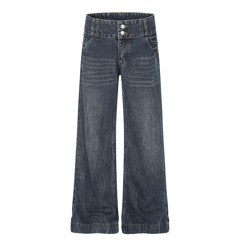 Women High-Waist Wide Palazzo Jeans with Double Button and Flared Leg Amarae