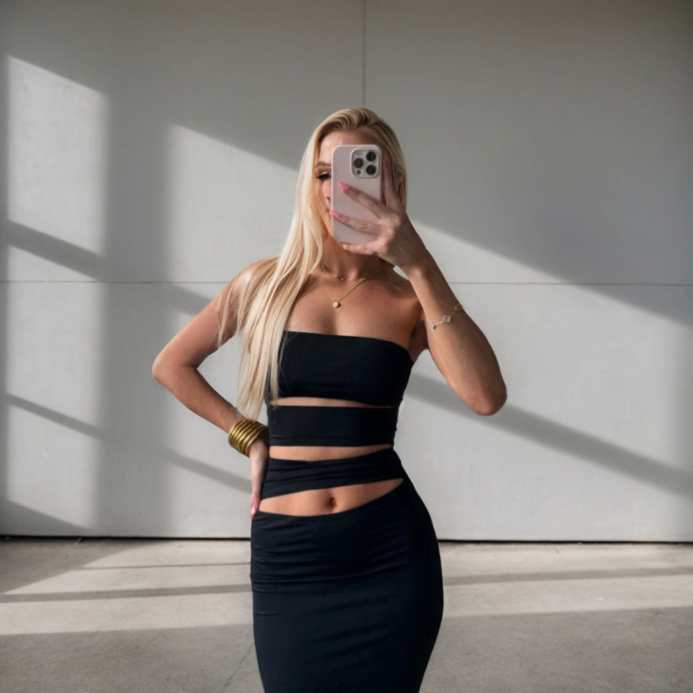 Robe Bodycon pour femmes avec encolure bandeau et détails découpés pratiques Chic & Stil