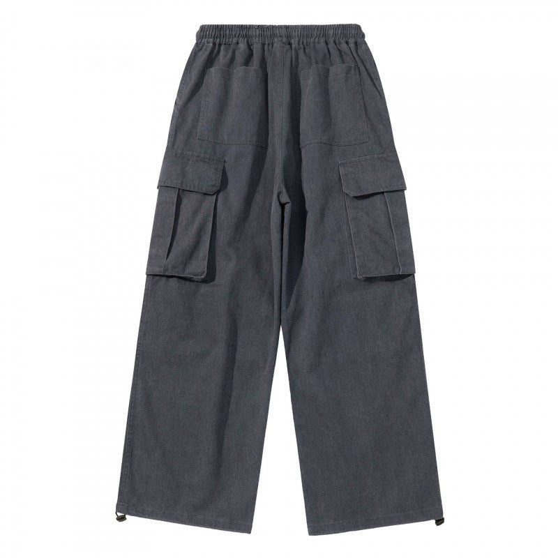 Men's Wide Cargo Pants with Elastic Waistband, Drawstring and Overlapping Panels Amarae