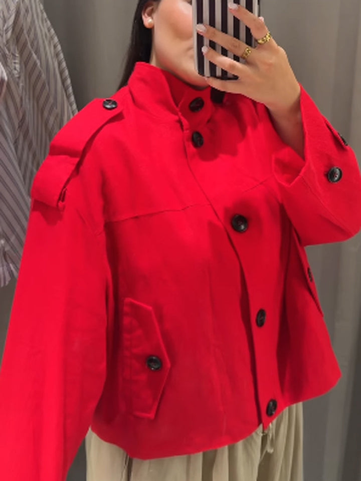 Women's Short Boxy Blouson Jacket made of lightweight Canvas with Epaulettes Amarae