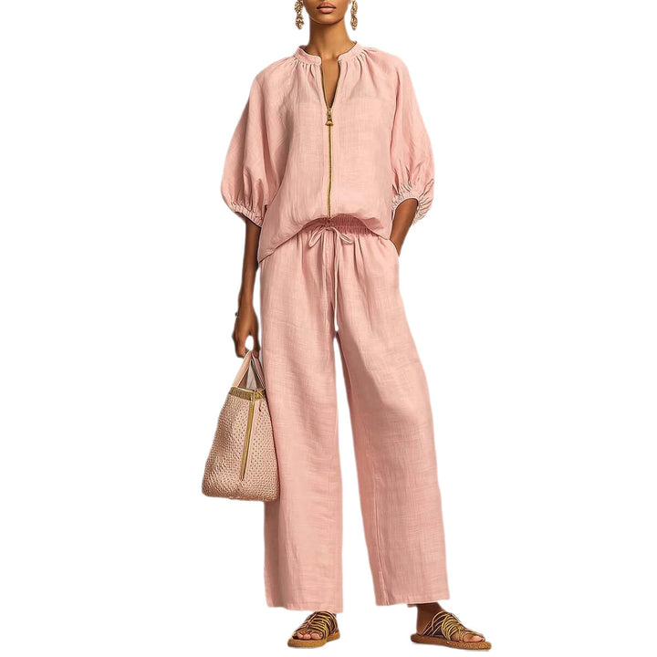 Ladies Airy Two-Piece with Modern Collar and Zipper Lune London