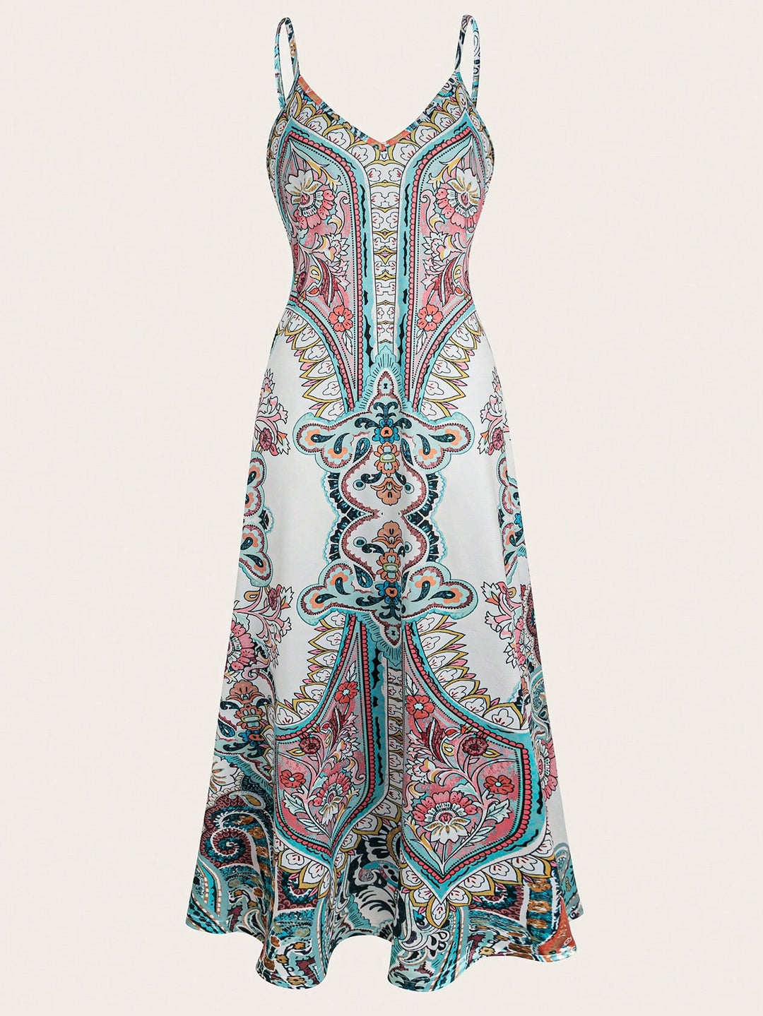 Ladies Elegant Long Max Dress with Delicate Pattern and Spaghetti Straps Lune London