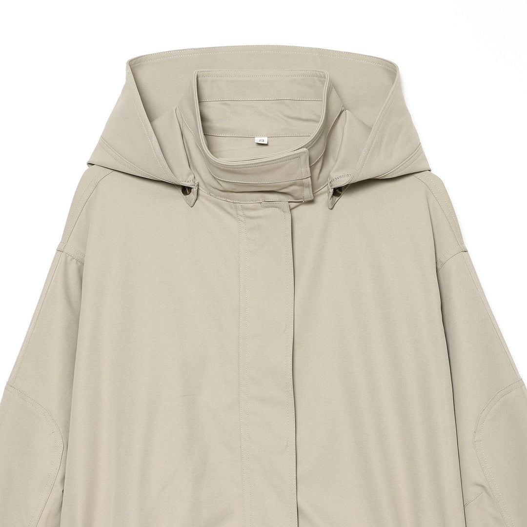 Women short parka with high funnel collar, drawstring waist and concealed button placket Amarae