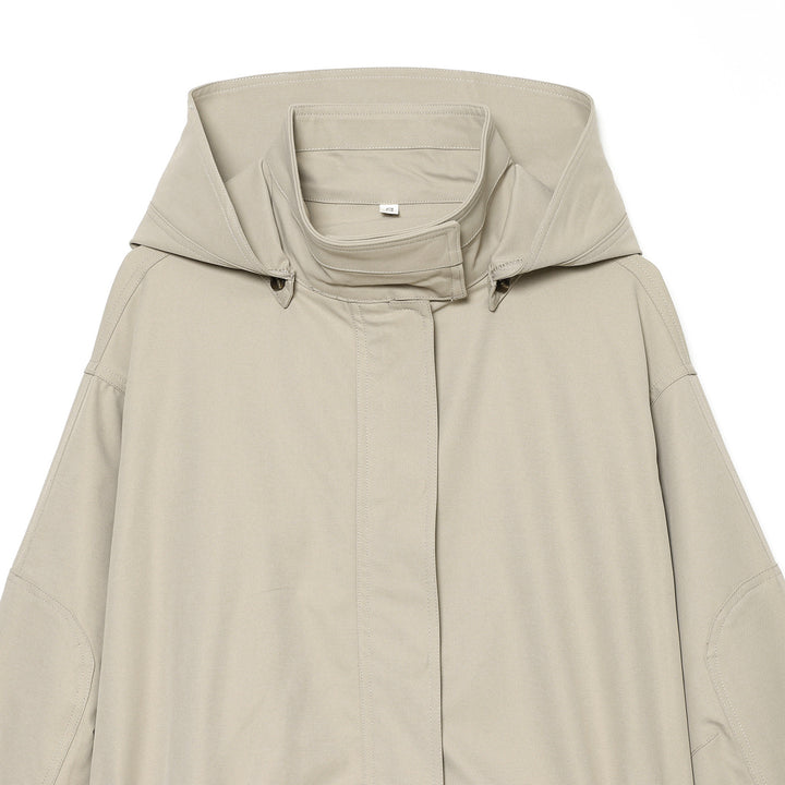 Women short parka with high funnel collar, drawstring waist and concealed button placket Amarae