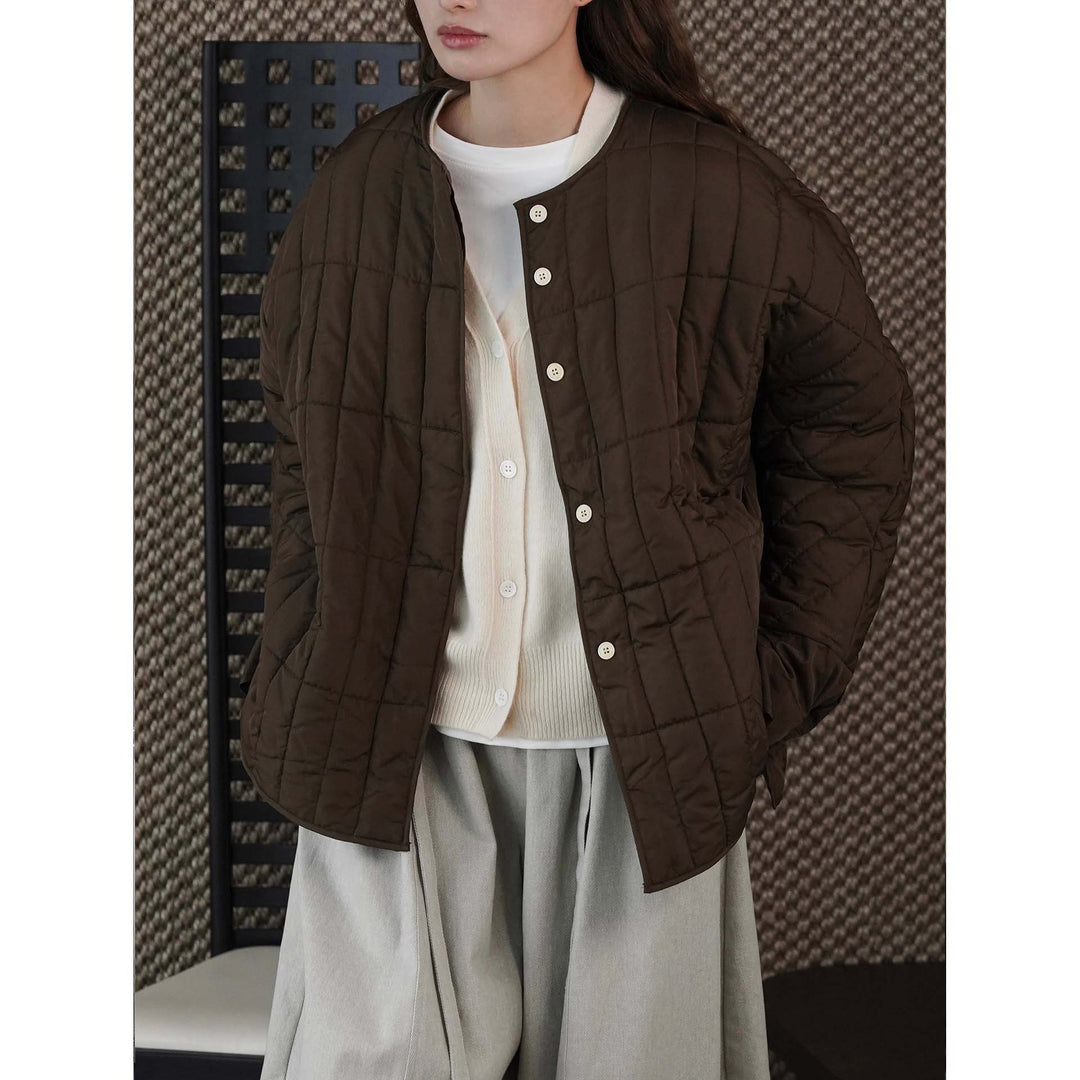 Women's lightweight quilted short jacket with vertical quilting and boxy silhouette Amarae