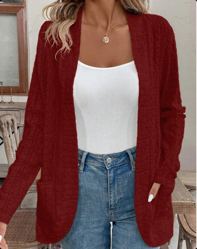 Women's Open Structured Knitted Cardigan with Pockets Amarae