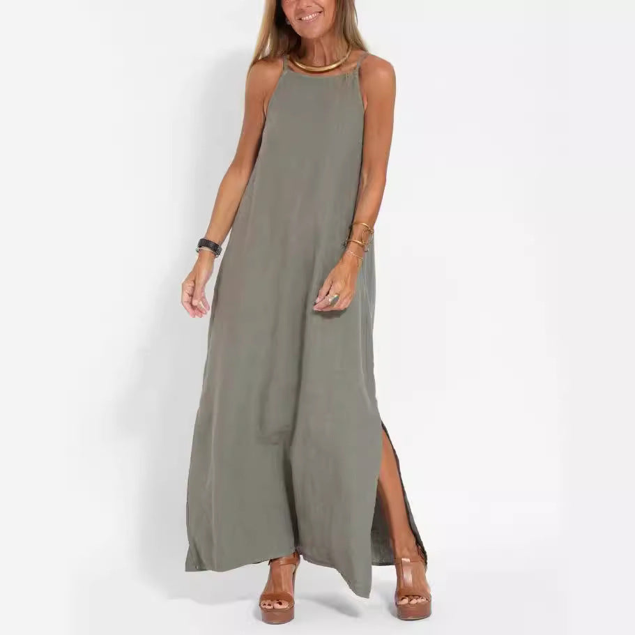 Elegant maxi dress for women with thin straps and a flowing hem Lune London