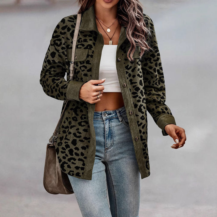Women's leopard print jacket in textured fabric with practical pockets Lune London