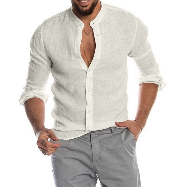 Linen shirt for men with a modern Henley collar and a Lune London structure