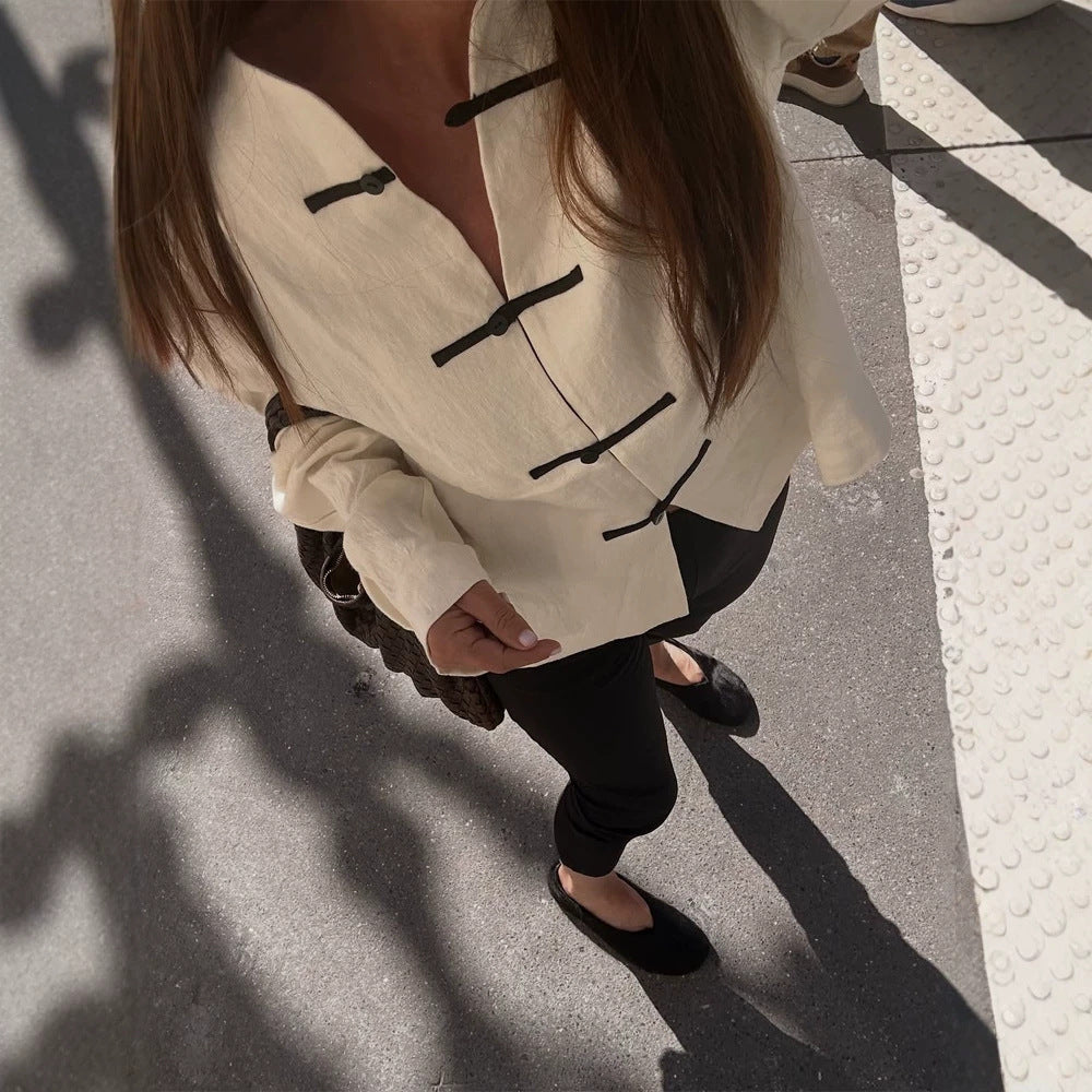 Women's Oversize Boxy Jacket with Toggle Closures and Mandarin Collar Amarae