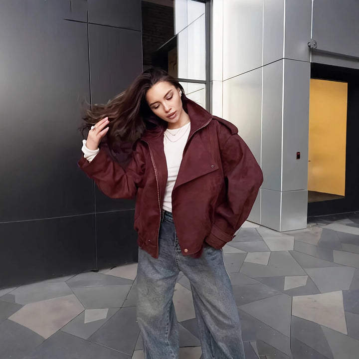 Ladies quilted jacket with high collar and side pockets Lune London